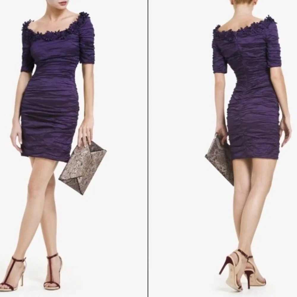 BCBGMAXAZRIA Meridith Mini Dress Size 2 Womens Metallic Purple Body Con Cocktail